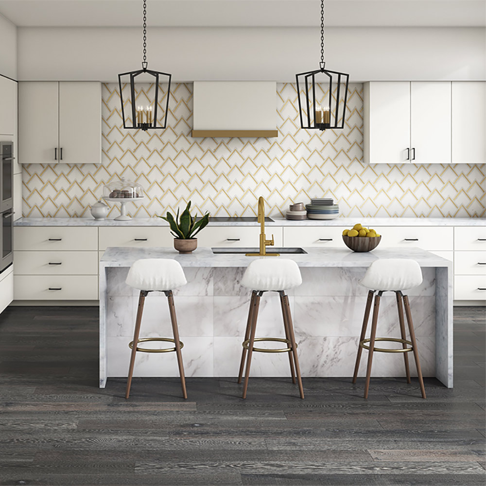 Carrara Brass Waterjet Mosaic