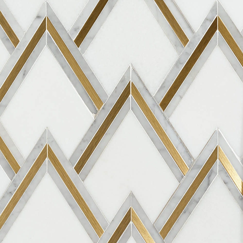 Carrara Brass Waterjet Mosaic