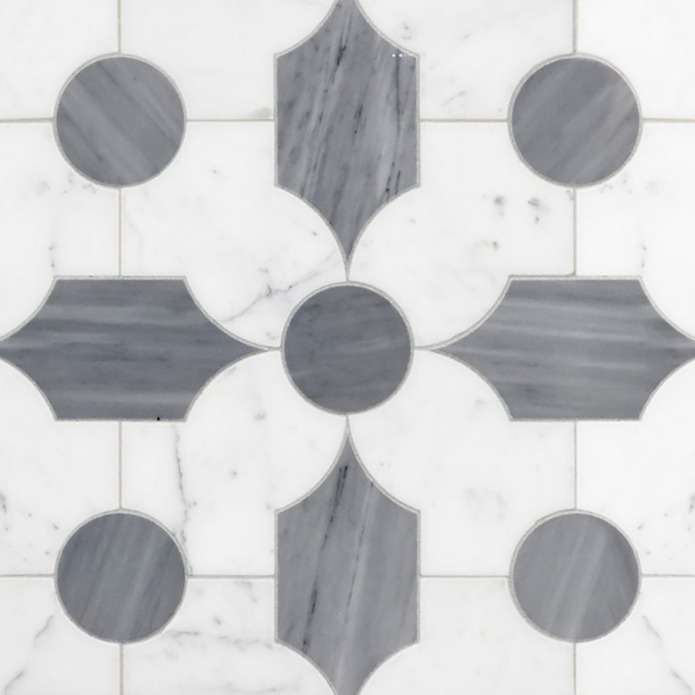 Vesta Statuario and Latin Blue Waterjet Marble Mosaic