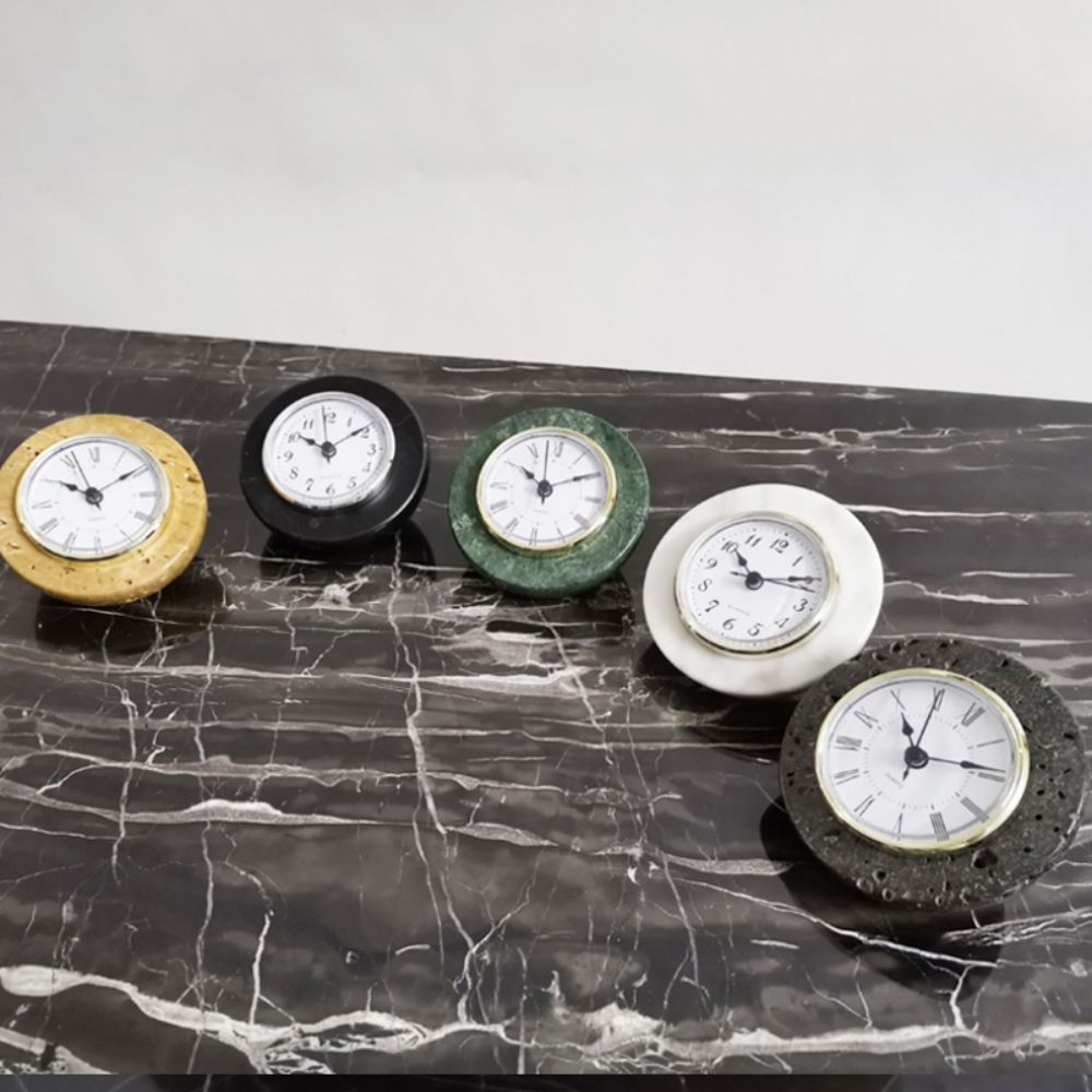 Antique Marble Craft Round Table Clock For Sale