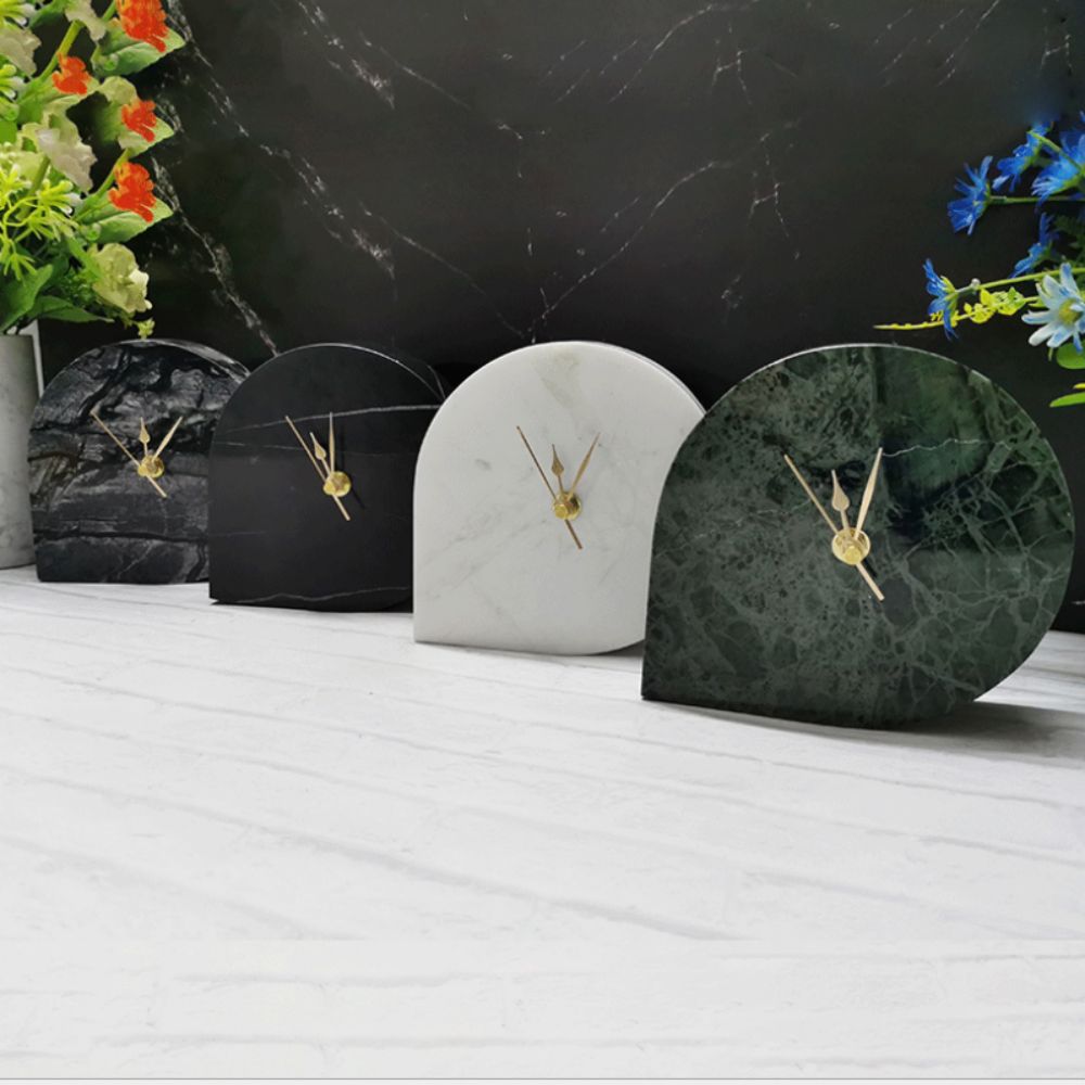 Antique Marble Craft Round Table Clock For Sale