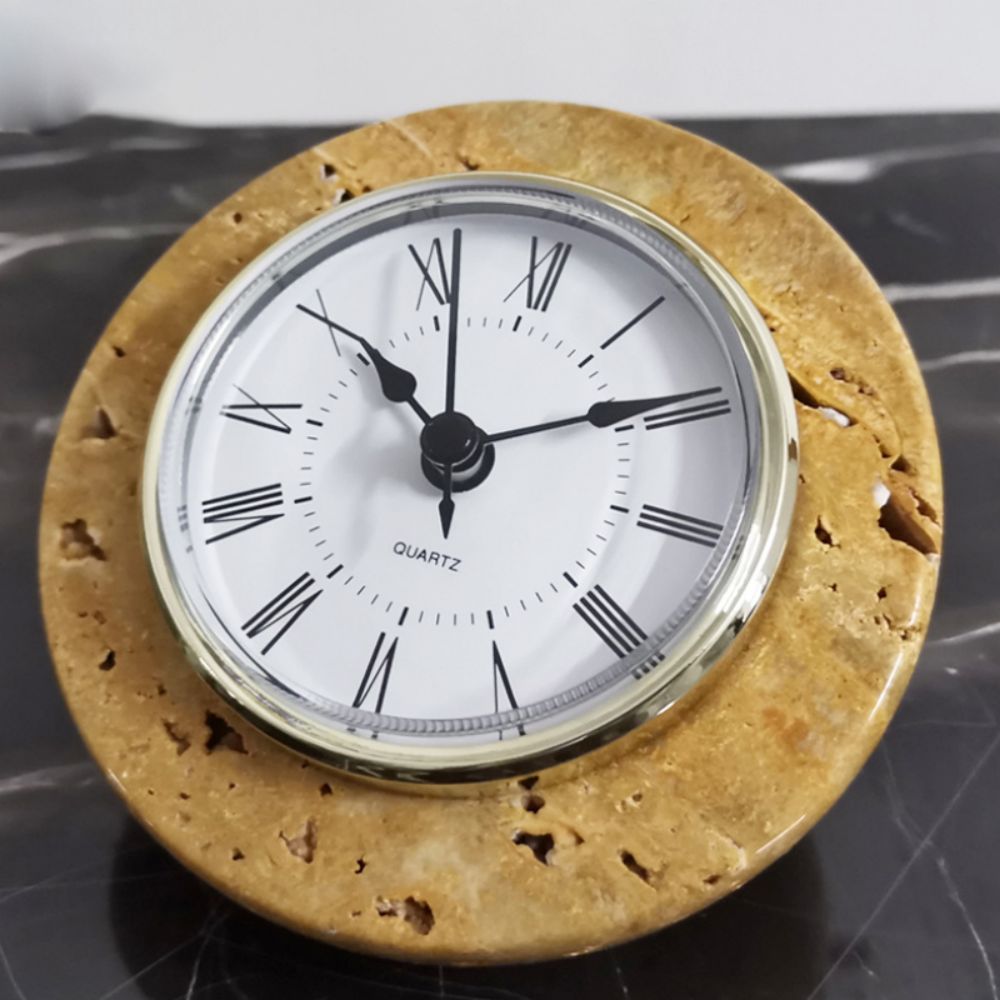 Antique Marble Craft Round Table Clock For Sale