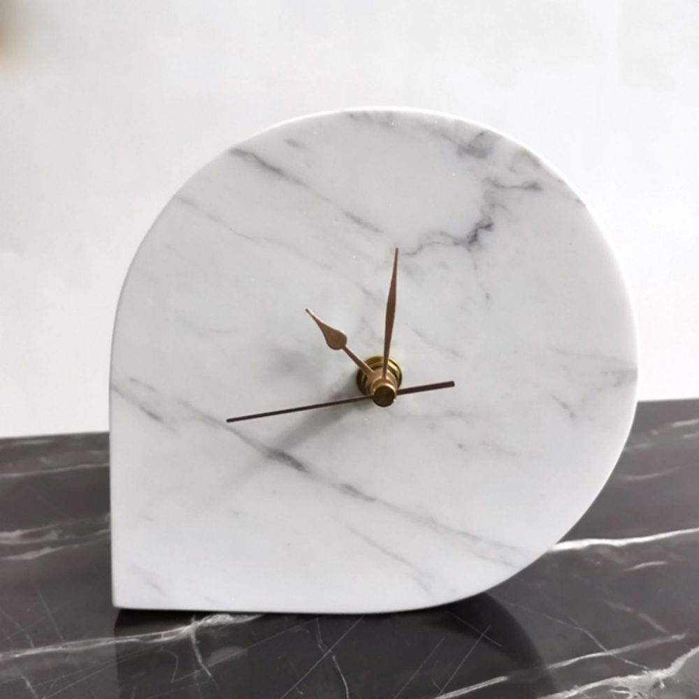 Antique Marble Craft Round Table Clock For Sale