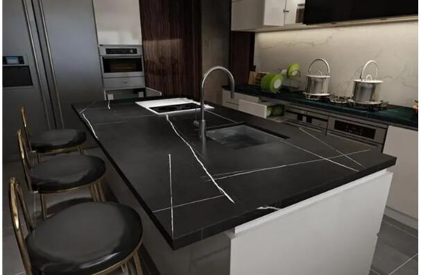 How about the effect of black marble slabs for kitchen？