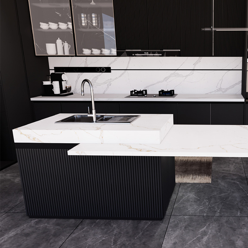 Calacatta White Quartz Golden Texture Countertops Slab Tile