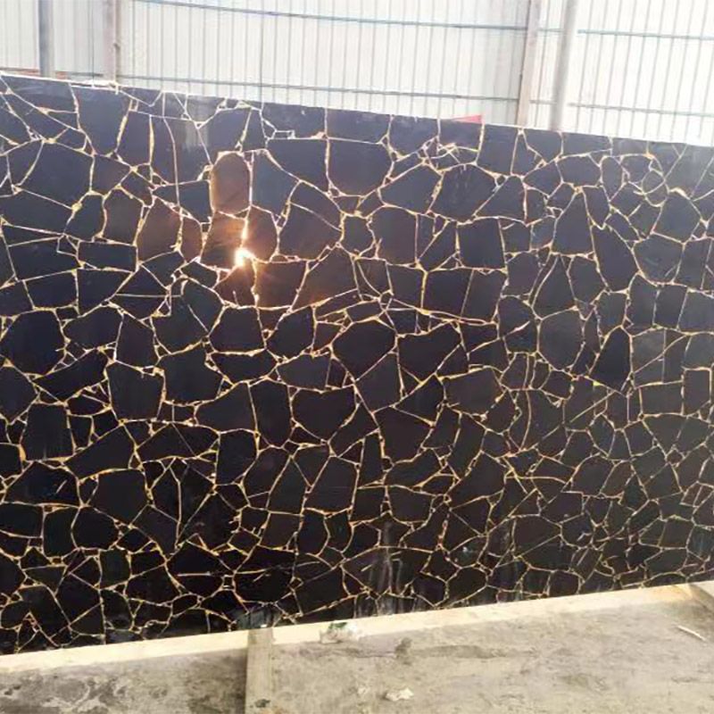 Black Obsidian Marble Tiles Countertops Semi-precious Stone
