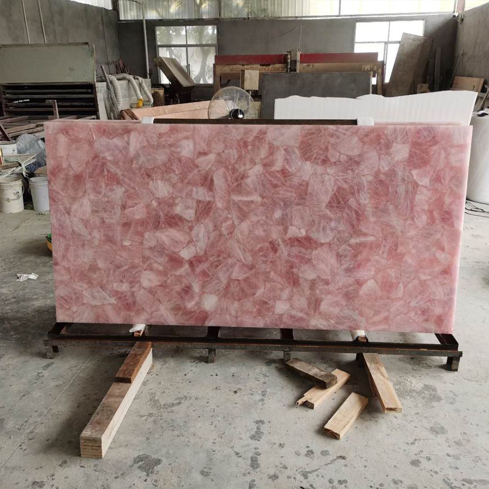 Pink Marble Crystal Slab Semi-precious Countertops Wholesale