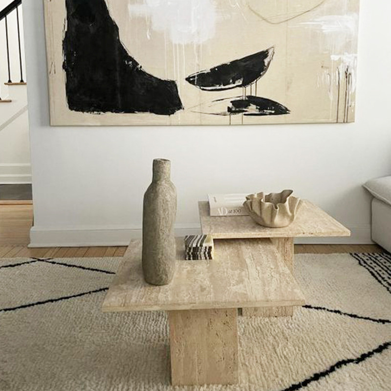 Beige Travertine Marble Coffee Table Top Dining Table Customize