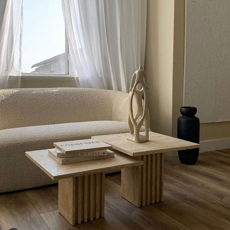 Beige Travertine Marble Coffee Table Top Dining Table Customize