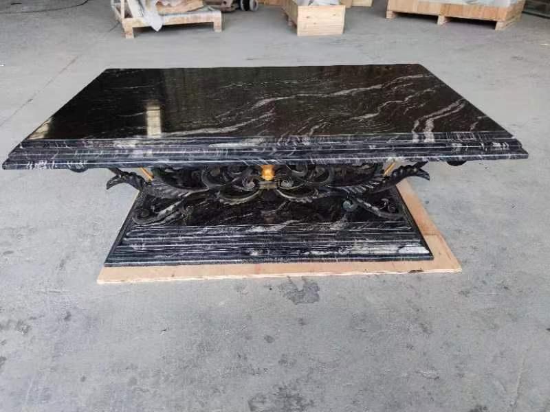 Modern Dark Rectangle Black Granite Top Coffee Table