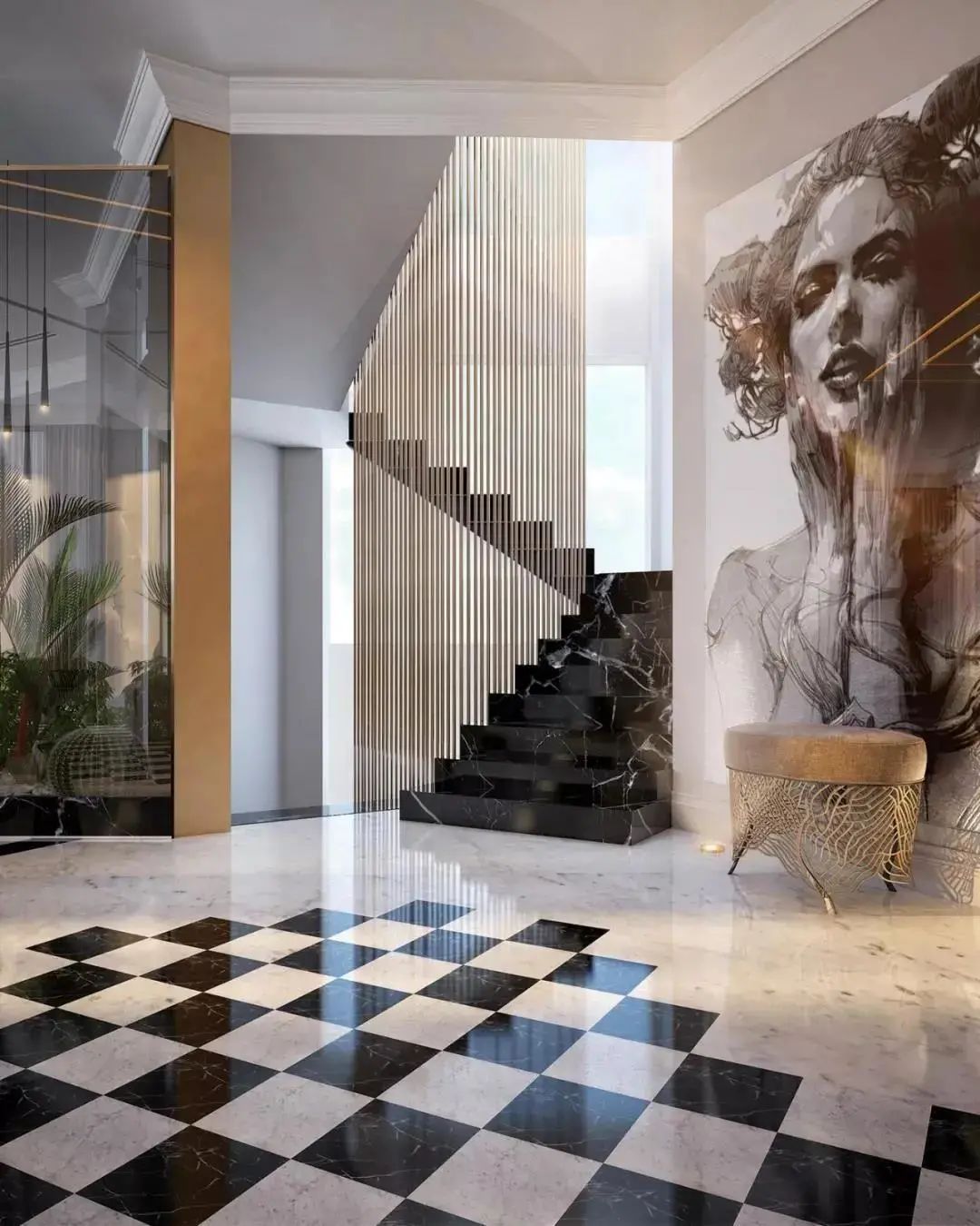 Black-White Diamond Paving Marble