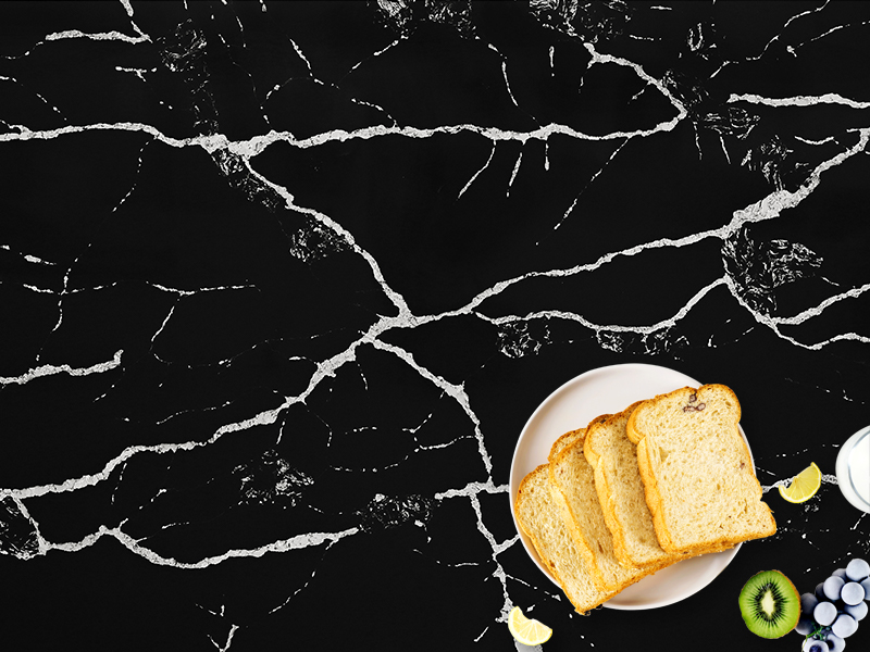 5090 Calacatta Nero Black Quartz Countertops With White Veins