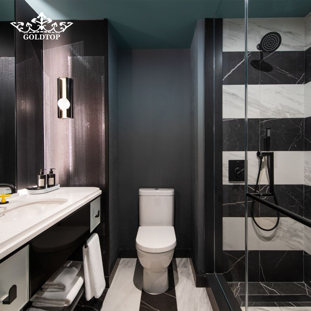 Project Case of Black Marquina Marble for Hotel Bathroom