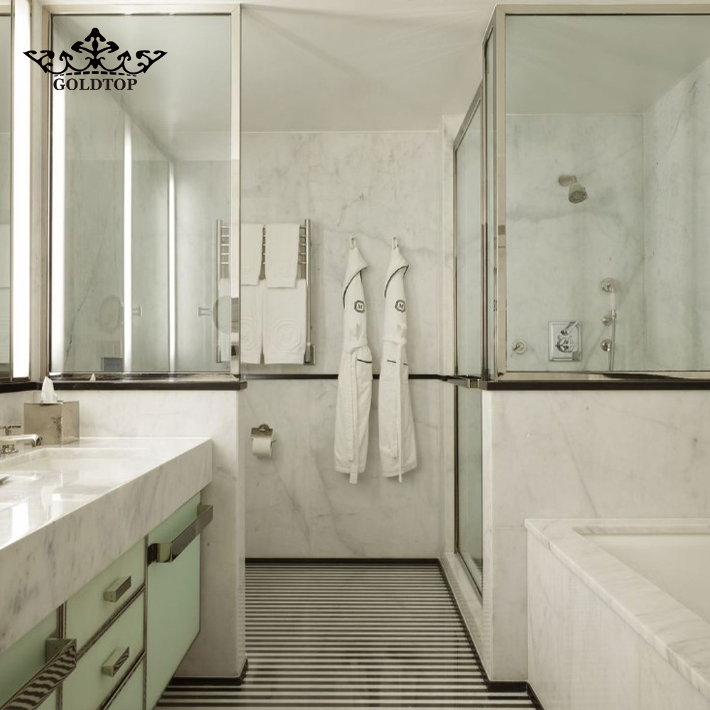 Project Case of Italy Carrara White Marble Vanity Tops for Hotel Project 