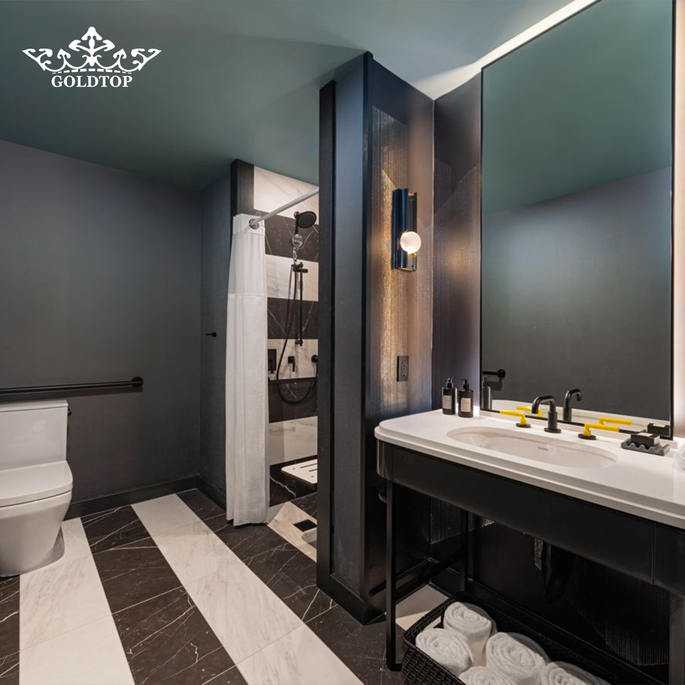 Project Case of Black Marquina Marble for Hotel Bathroom