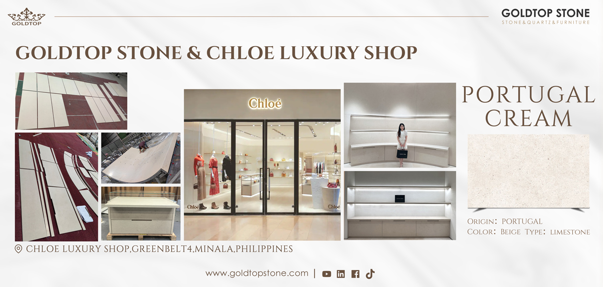 Custom Cream Limestone Curved Display Cabinet for CHLOE BOUTIQUE MANILA