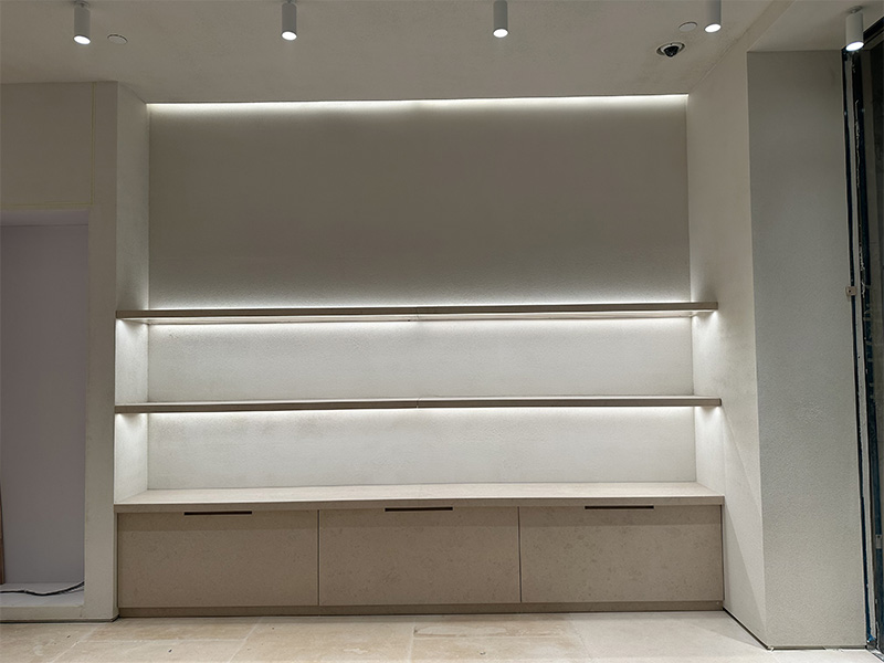 Custom Cream Limestone Curved Display Cabinet for CHLOE BOUTIQUE MANILA