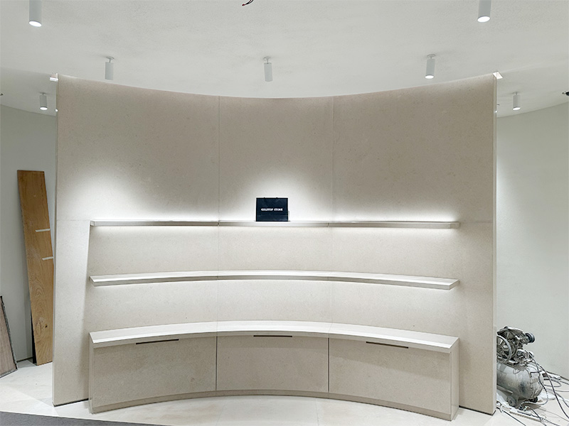 Custom Cream Limestone Curved Display Cabinet for CHLOE BOUTIQUE MANILA