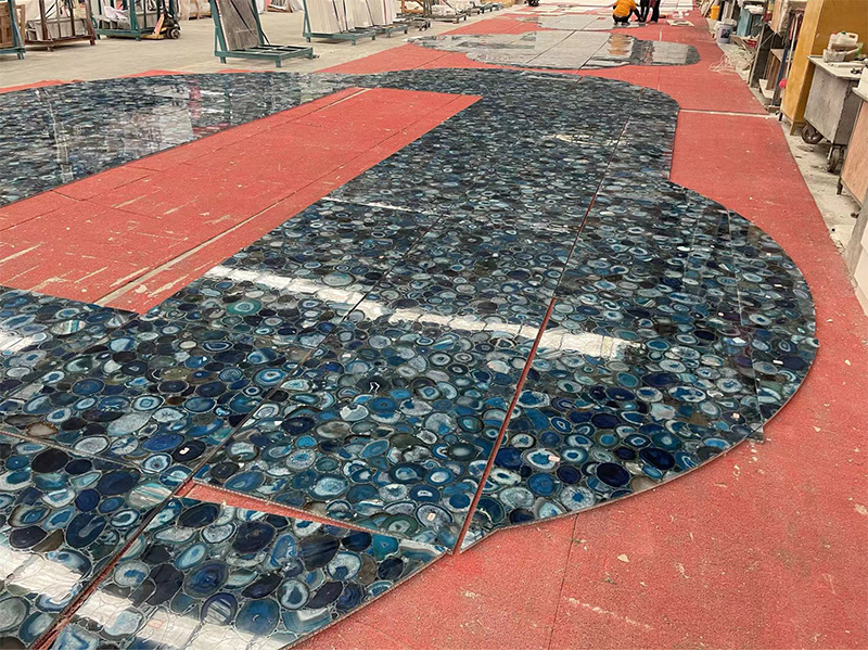 Blue Agate Semi Precious Stone Slab Countertop Translucent