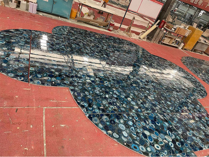 Blue Agate Semi Precious Stone Slab Countertop Translucent