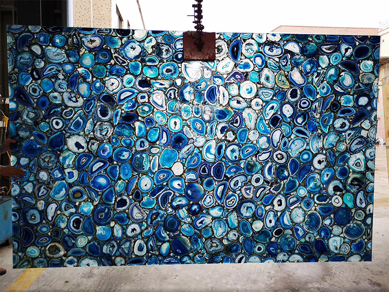 Blue Agate Semi Precious Stone Slab Countertop Translucent