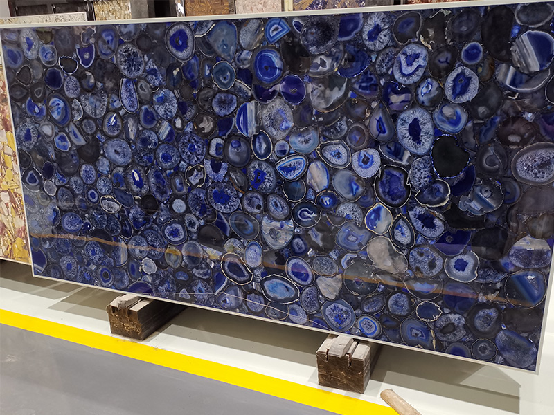 Blue Agate Semi Precious Stone Slab Countertop Translucent