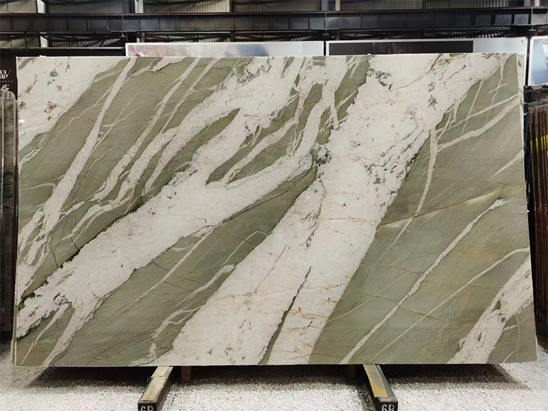 Brazil Green Luxury Stone Moon Ray Quartzite Slab For Benchtops / Worktop