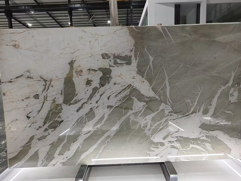 Brazil Green Luxury Stone Moon Ray Quartzite Slab For Benchtops / Worktop