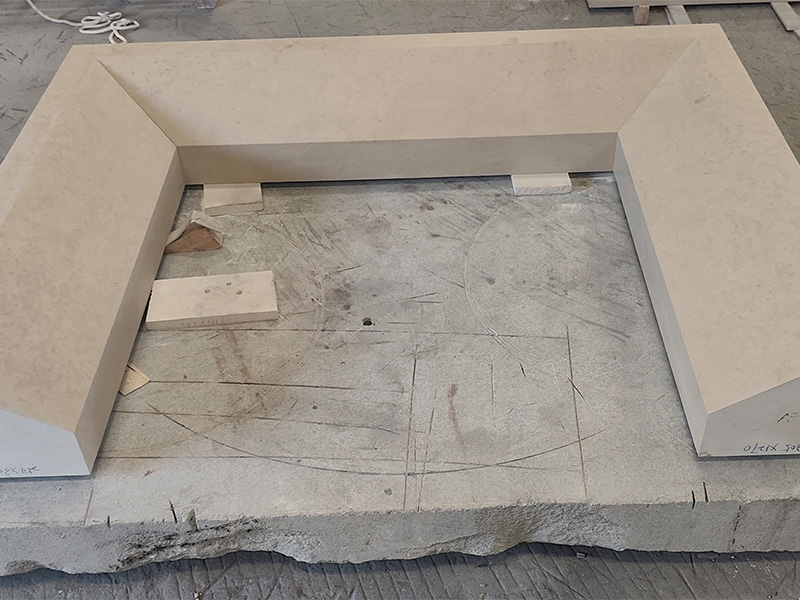Custom Carved Modern Natural Persiano Limestone Fireplace Facade