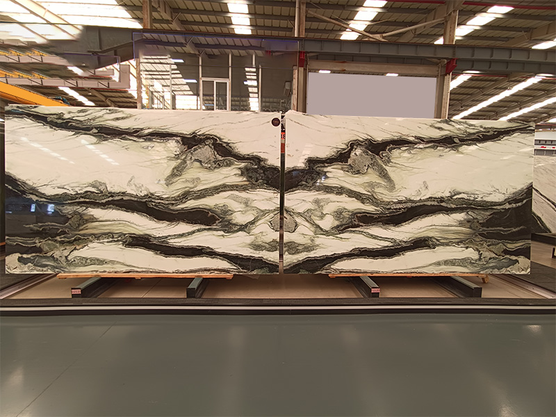 Barzil Panda White Quartzite Slab Bookmatch For Feature Wall/ Countertops/ Island