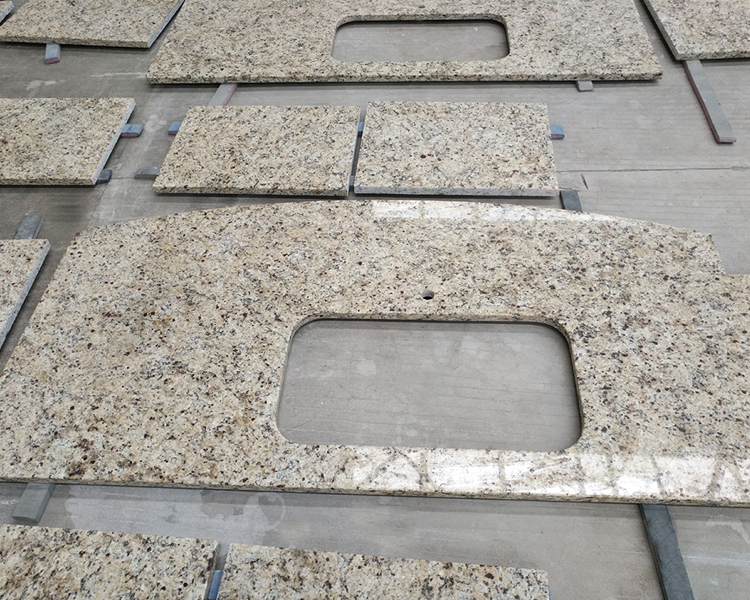Yellow Santa Cecilia Gold Granite Countertops With White Cabinets
