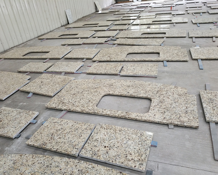 Yellow Santa Cecilia Gold Granite Countertops With White Cabinets