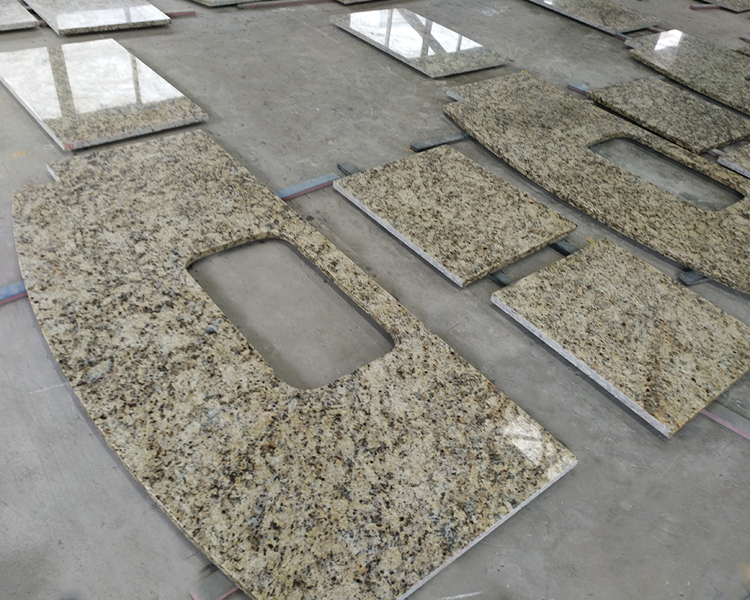 Yellow Santa Cecilia Gold Granite Countertops With White Cabinets