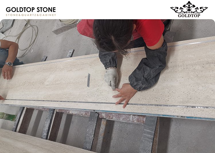 Sandro Boutique Project with Italy Ivory White Travertine Facade & Display Shelving