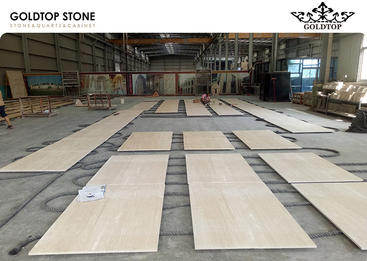 Sandro Boutique Project with Italy Ivory White Travertine Facade & Display Shelving