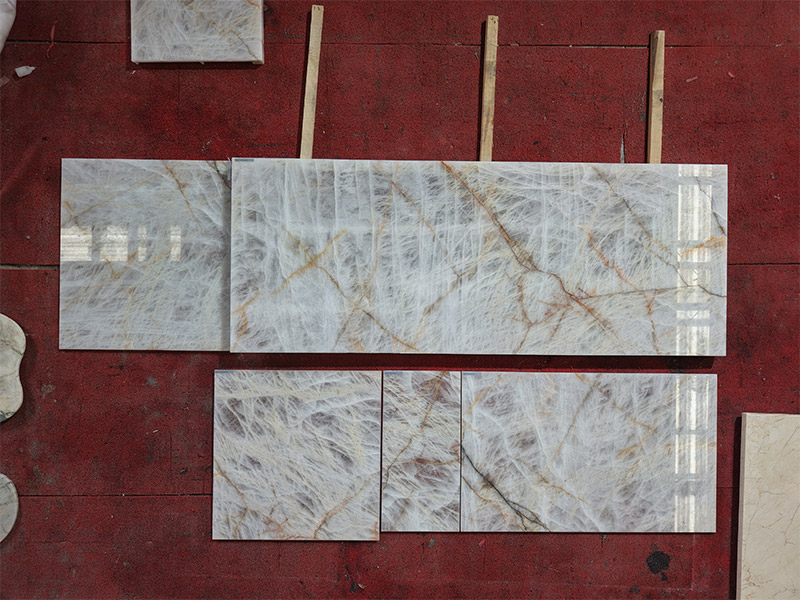 Custom Backlit White Cristallo Quartzite Polished Countertops / Island