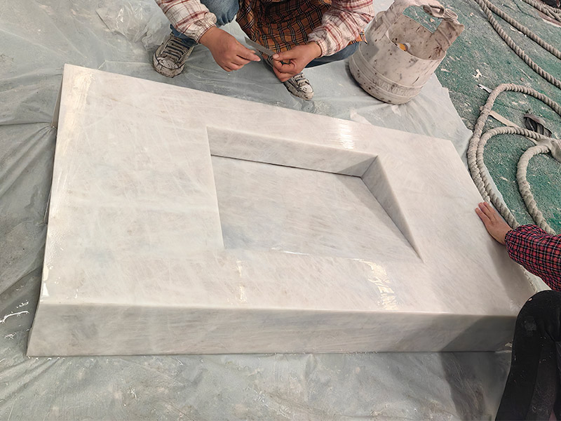 Custom Backlit White Cristallo Quartzite Polished Countertops / Island