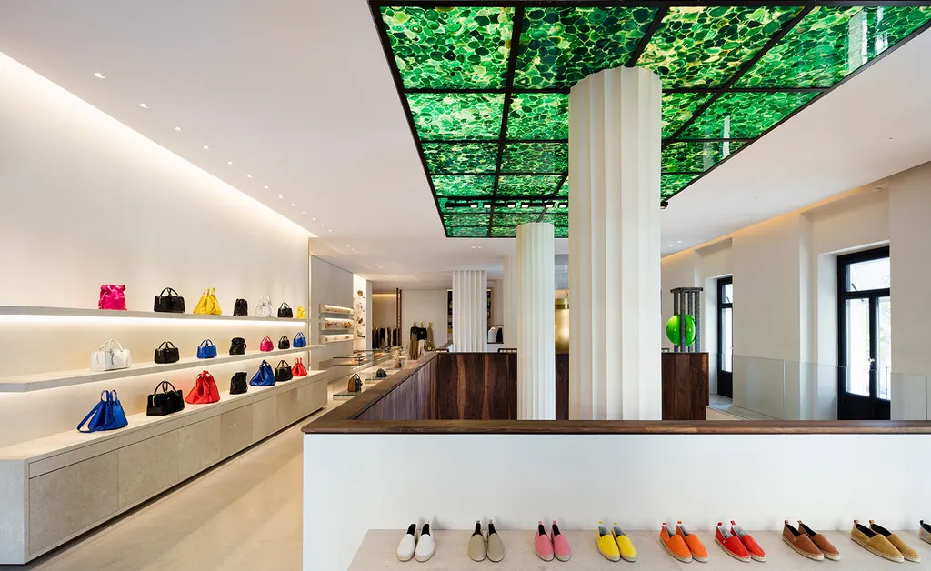 LOEWE Store Design with Backlit Green Agate Stone