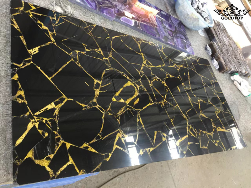 Obsidian Black With Gold Semi-precious Stone Slab