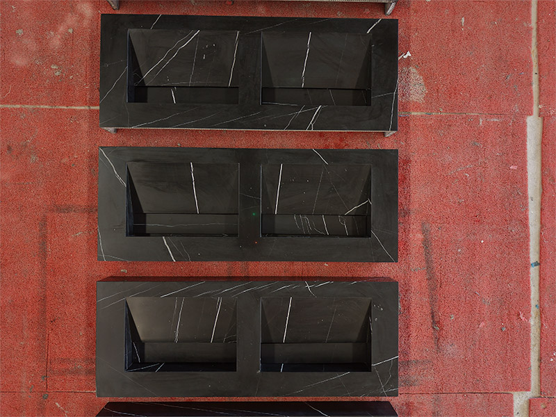 Custom Single / Double Floating Black Marquina Marble Vanity Top with Integral Sink
