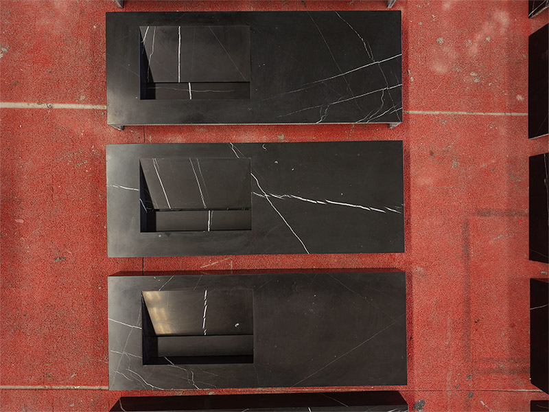 Custom Single / Double Floating Black Marquina Marble Vanity Top with Integral Sink