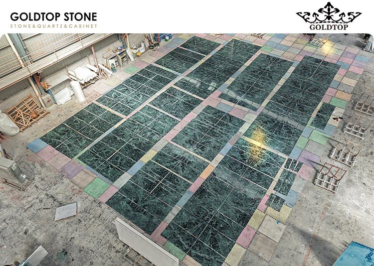 POST Houston Stone Project  Prada Green Marble Walls & Custom Elevator Flooring