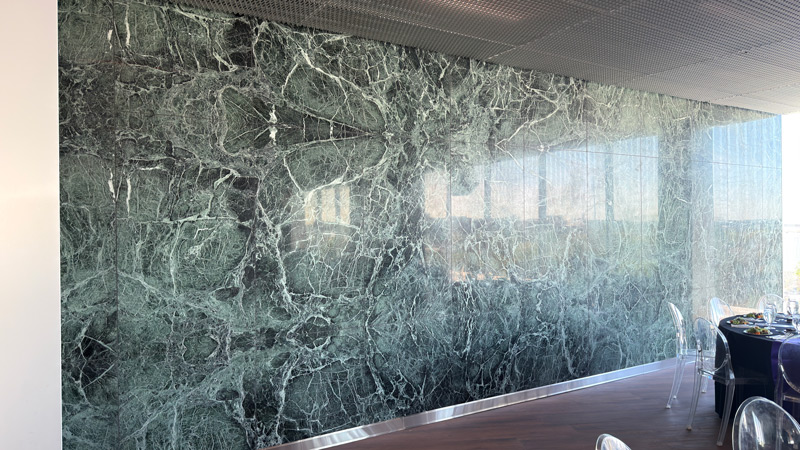 POST Houston Stone Project  Prada Green Marble Walls & Custom Elevator Flooring
