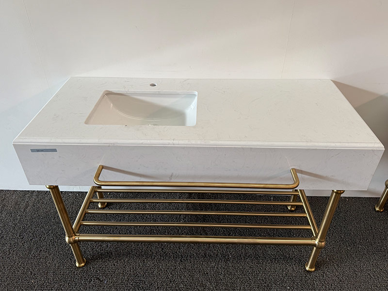 Aritifial Marble Vanity With Golden Stainless Steel Bathroom Shelf