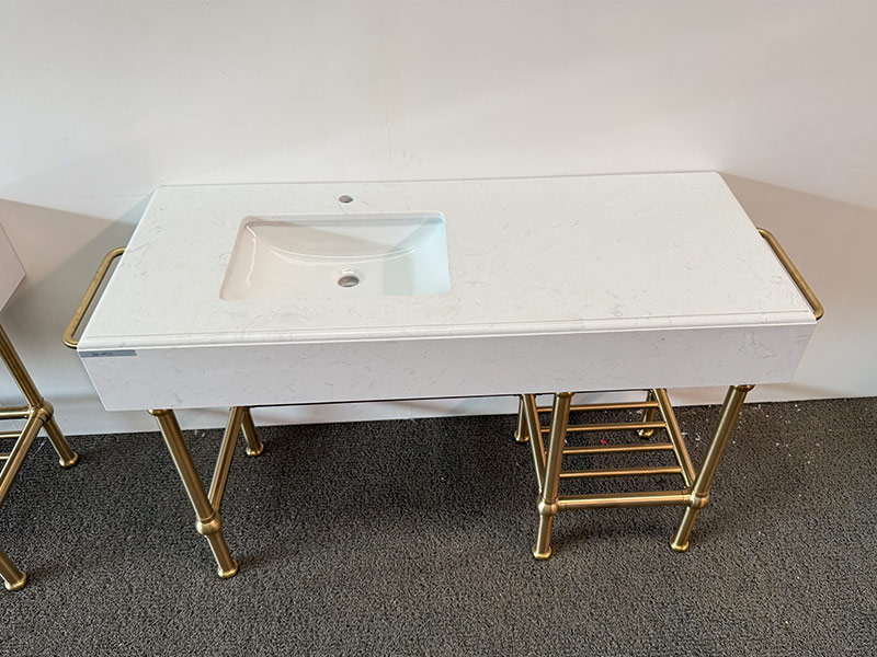 Aritifial Marble Vanity With Golden Stainless Steel Bathroom Shelf