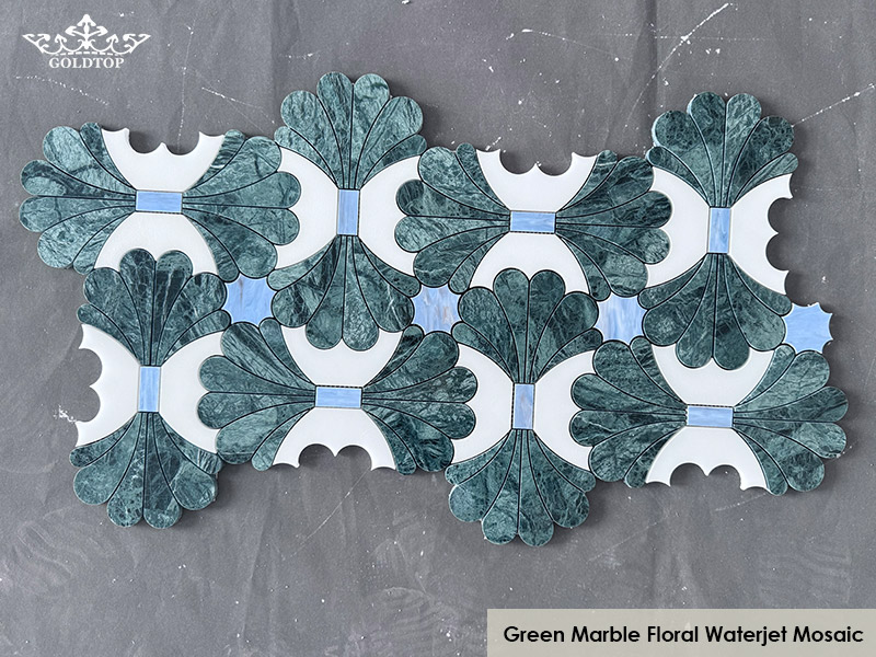 Green Marble Floral Waterjet Mosaic