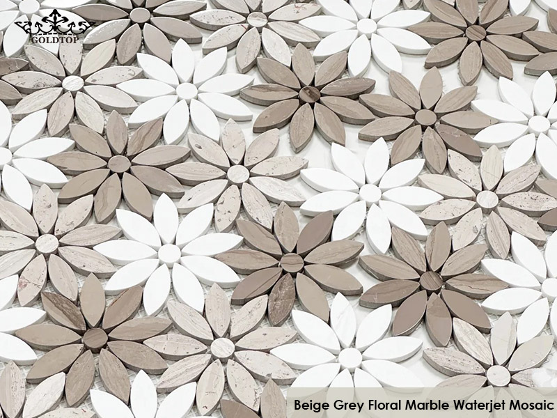Beige Grey Floral Daisy Marble Waterjet Mosaic