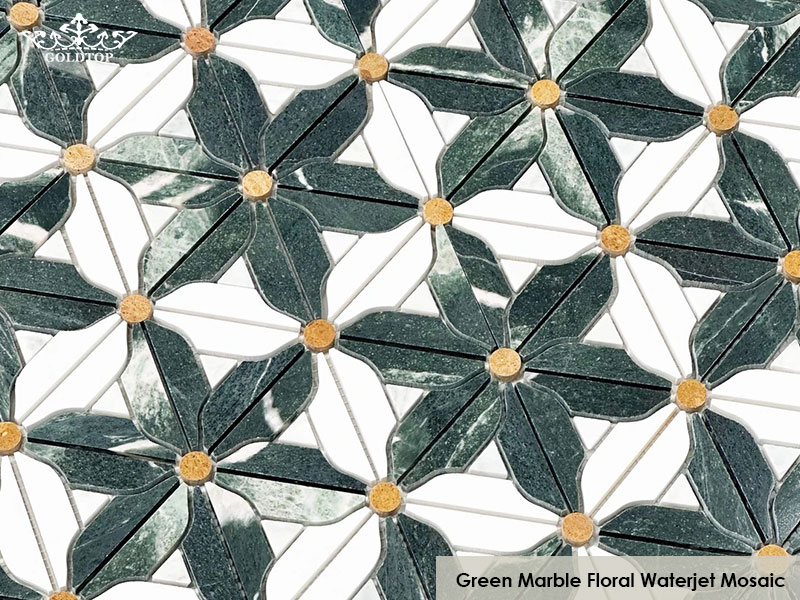 Green Marble Floral Waterjet Mosaic