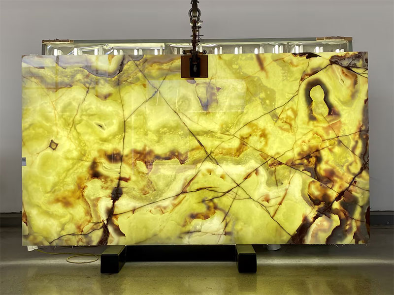 Natural Antique Green Onyx Slab with Red Veins