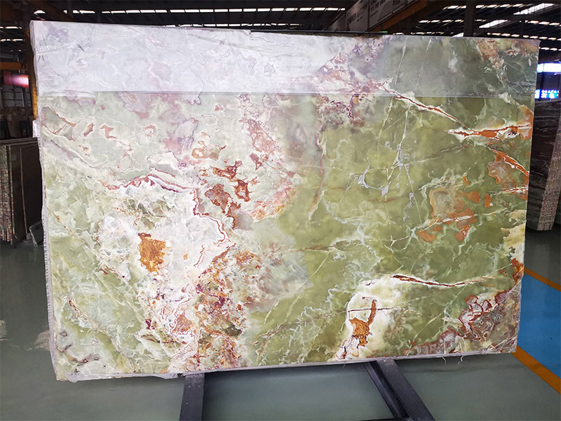 Natural Antique Green Onyx Slab with Red Veins